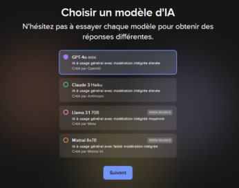 DuckDuckGi AI chat selection modèle